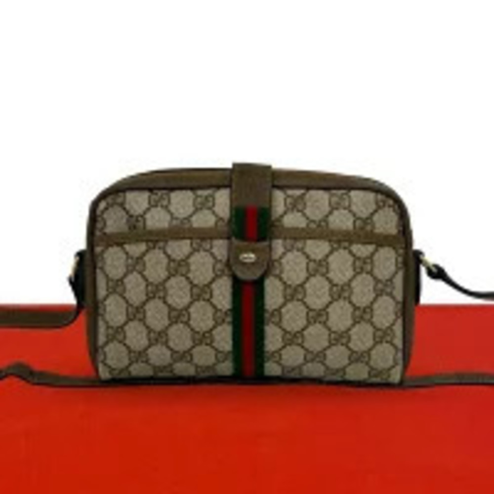 Gucci Sherry GG Leather Shoulder Bag Brown Navy Blue
